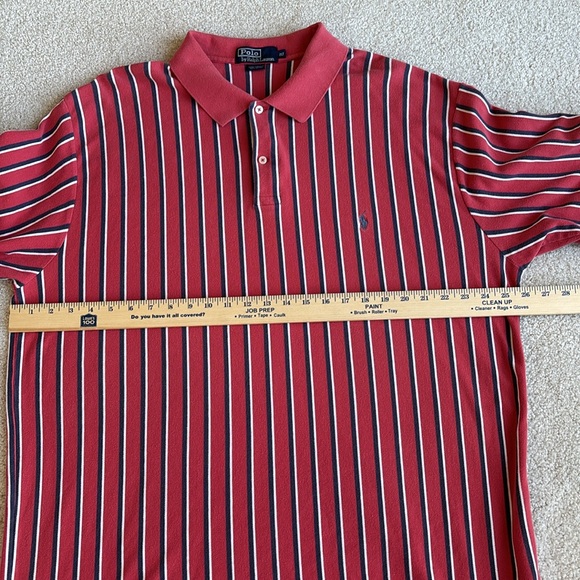 Vintage Polo Ralph Lauren Red White Striped Pique Golf Polo Shirt Men’s XXL Tall - Picture 7 of 11